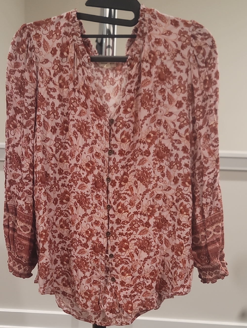 Women’s Floral Button-Front Blouse - Rust Pink